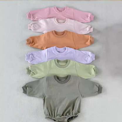 Loose Solid-Color Baby Romper for Spring and Autumn