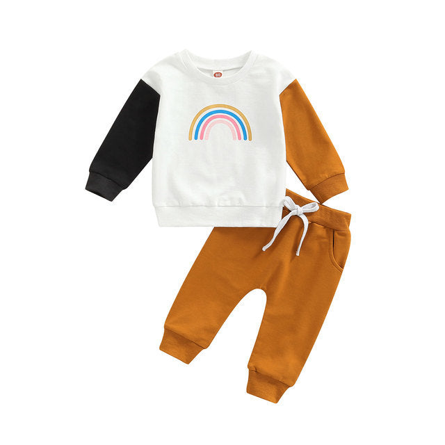 2 Piece Baby rainbow print colorblock Suit