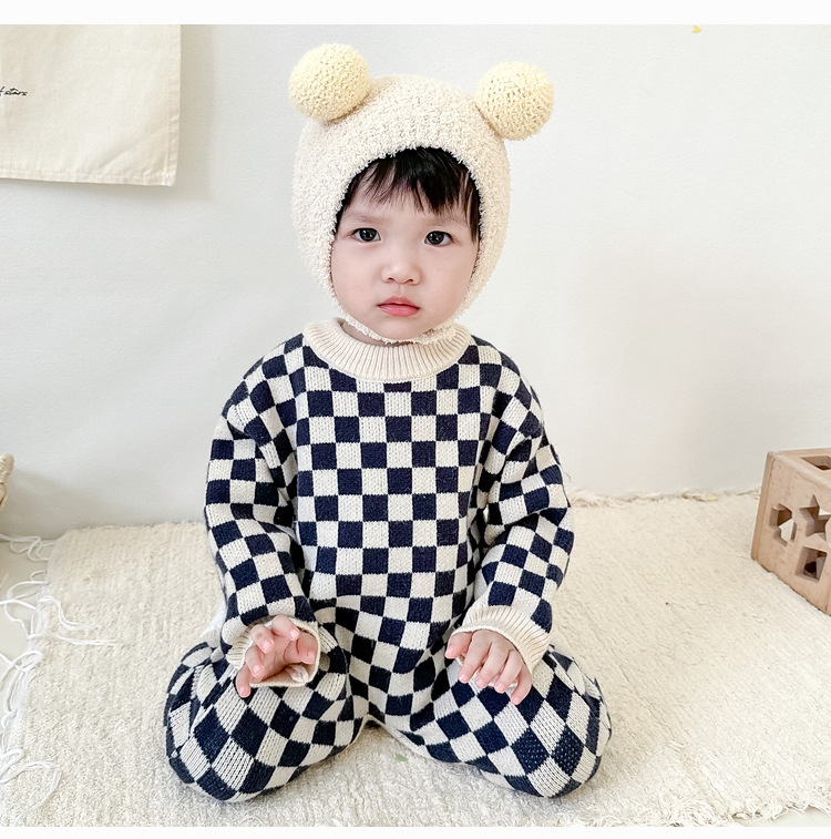 Baby Knitted Checkerboard Romper