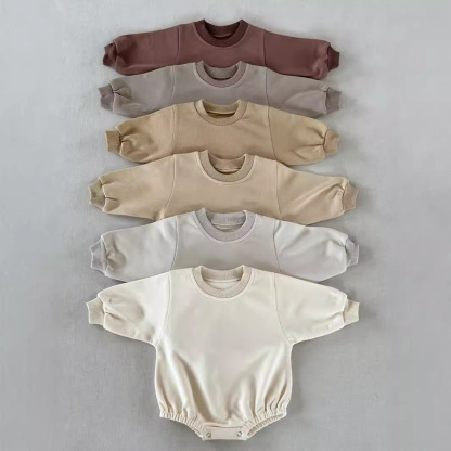 Loose Solid-Color Baby Romper for Spring and Autumn