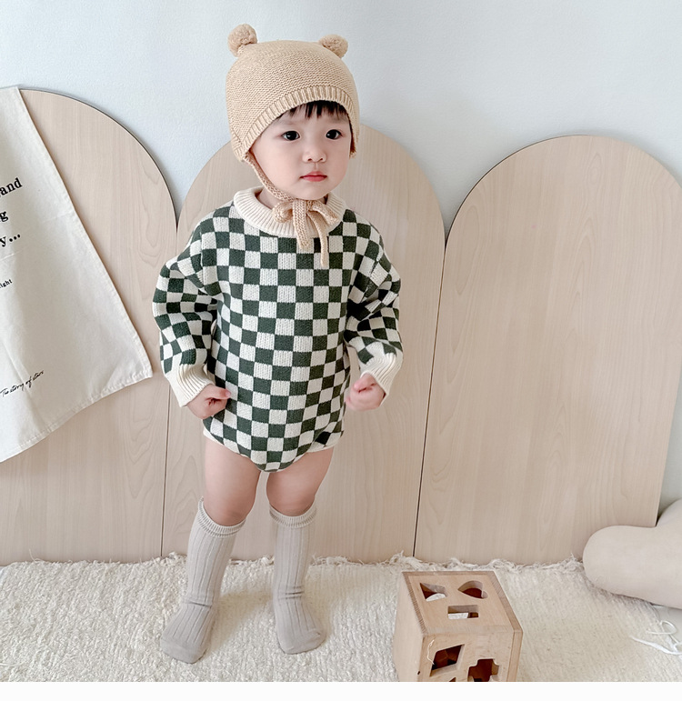 Baby Knitted Checkerboard Romper