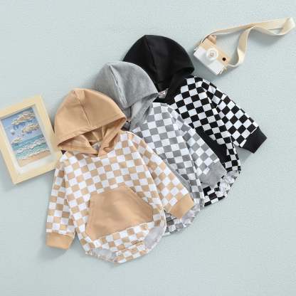 Baby plaid print hooded Bodysuit