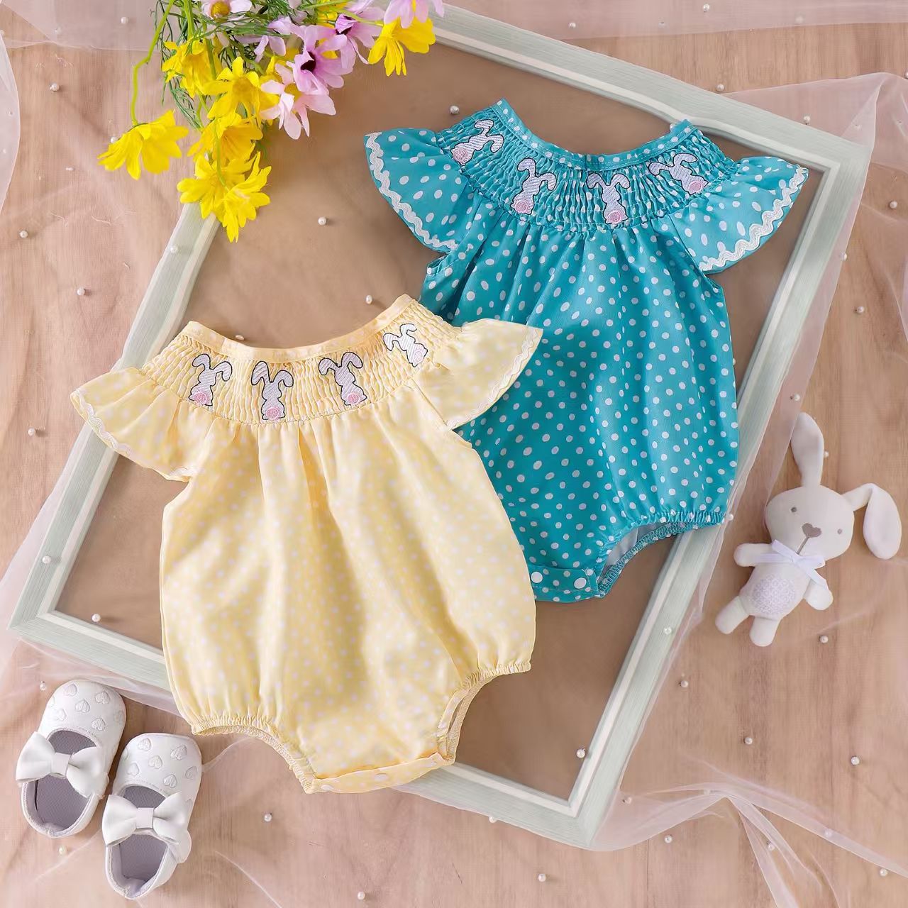 Baby Girl Rabbit Embroidered Romper