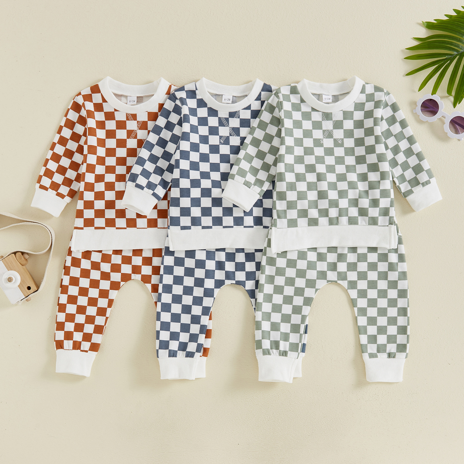 Boys’ Checkered Long Sleeve and Long Pants Two-Piece Set