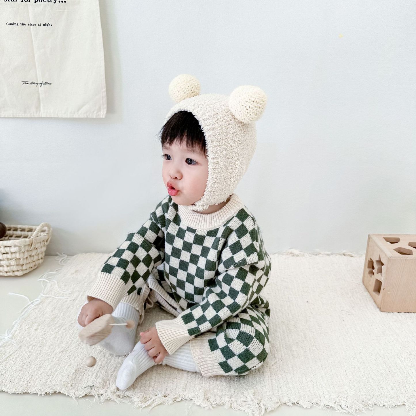 Baby Knitted Checkerboard Romper