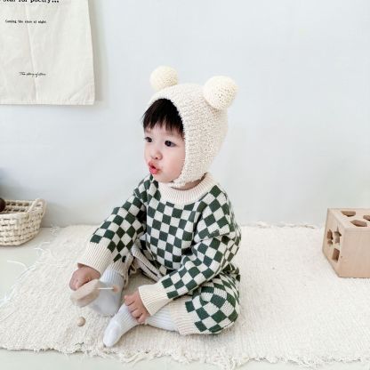 Baby Knitted Checkerboard Romper