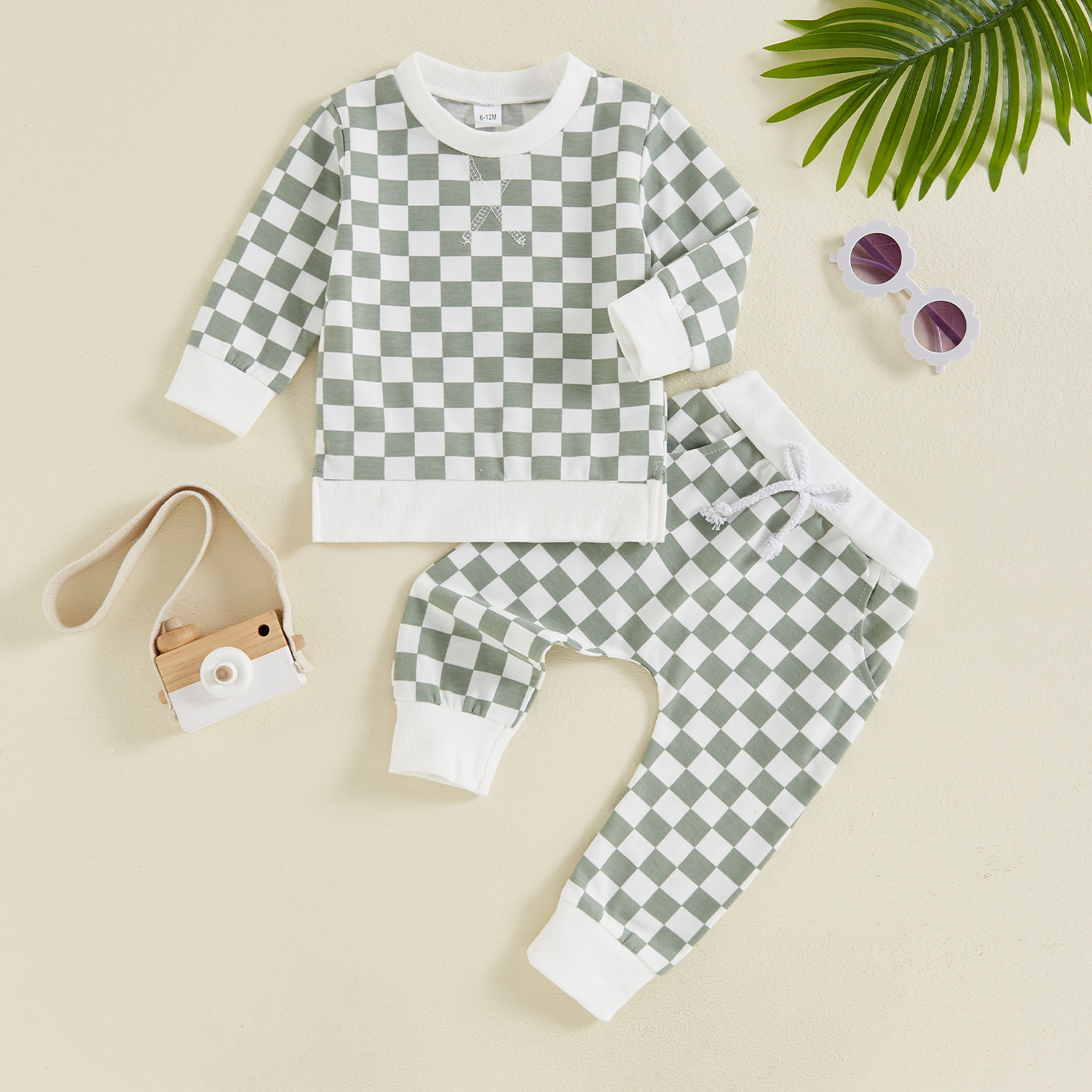 Boys’ Checkered Long Sleeve and Long Pants Two-Piece Set