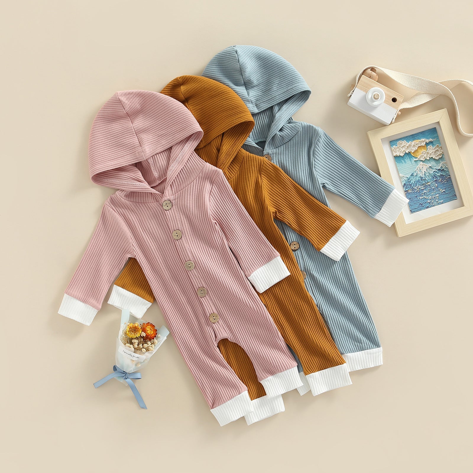 Baby hooded colorblock Romper