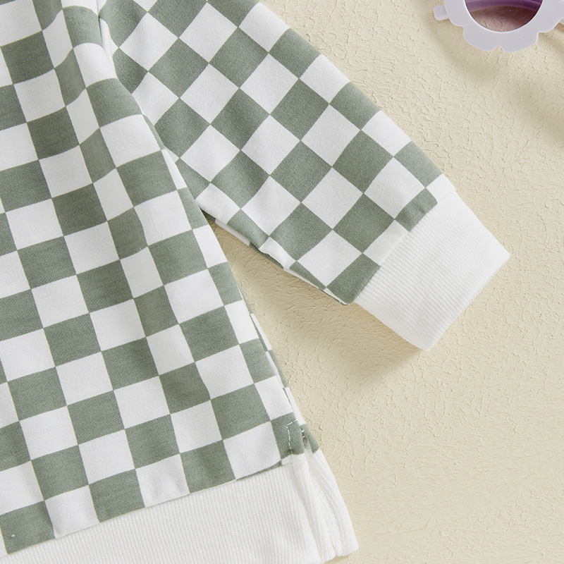 Boys’ Checkered Long Sleeve and Long Pants Two-Piece Set