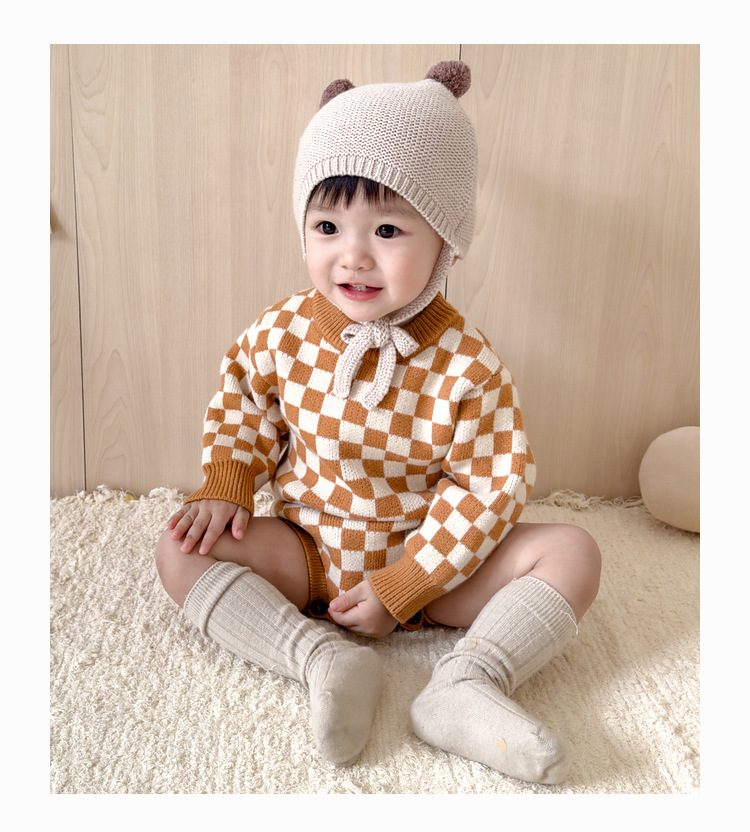 Baby Knitted Checkerboard Romper