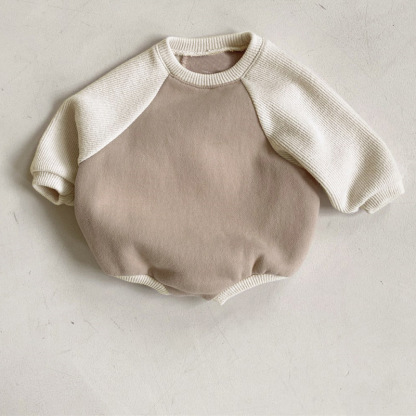 Baby Color-Block Raglan Sleeve Fleece-Lined Warm Romper