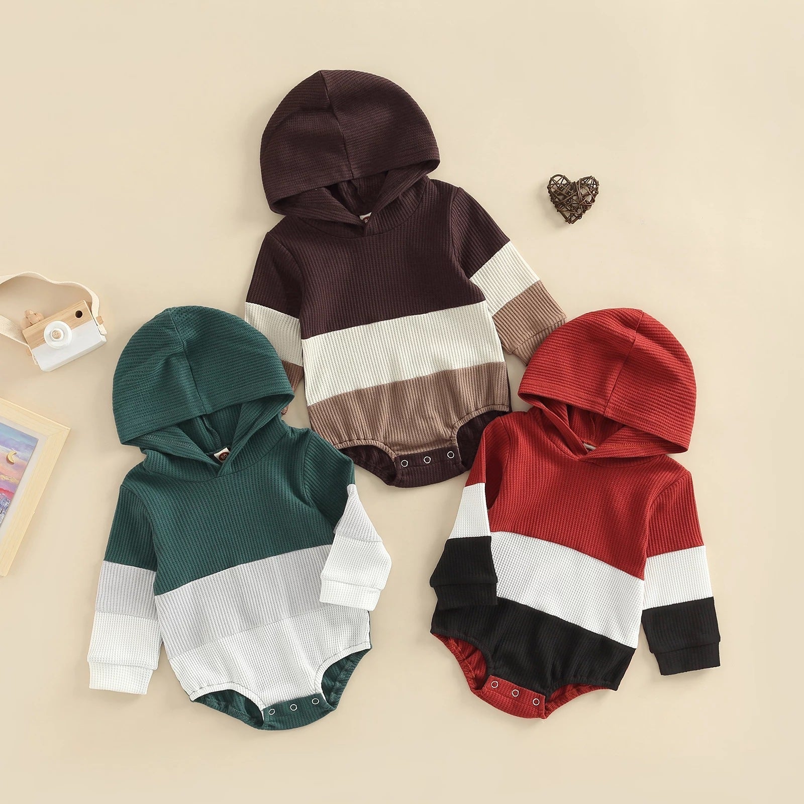 Baby boy waffle hooded bodysuit