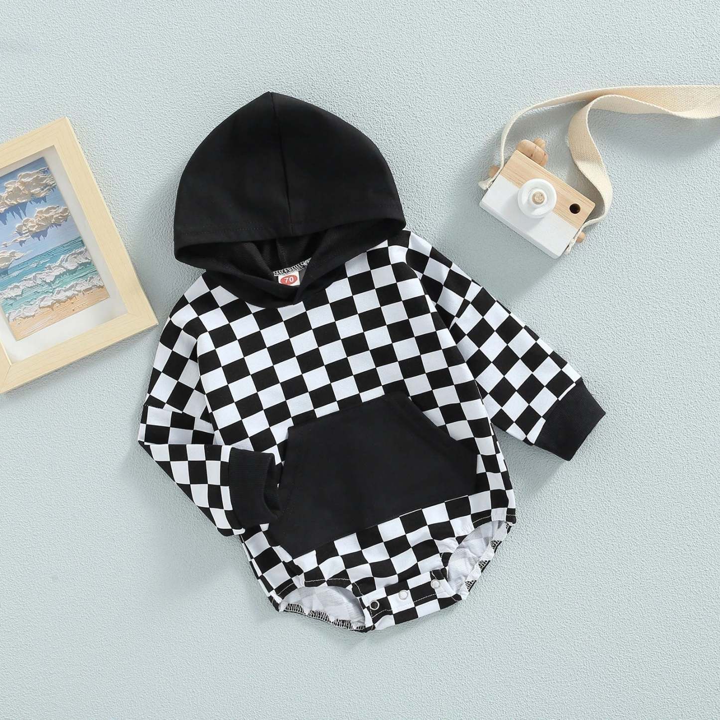 Baby plaid print hooded Bodysuit