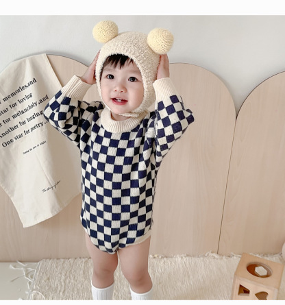 Baby Knitted Checkerboard Romper