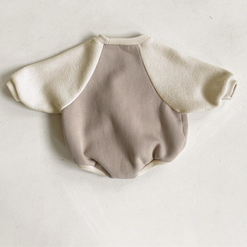 Baby Color-Block Raglan Sleeve Fleece-Lined Warm Romper