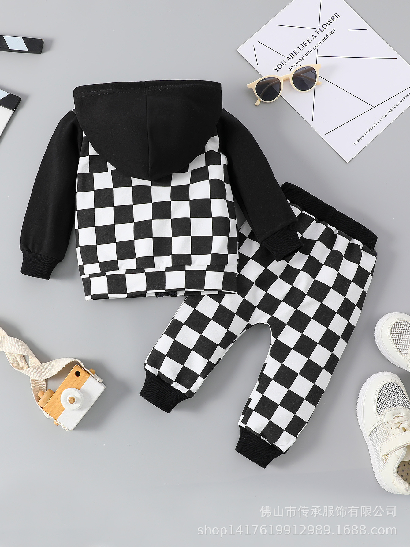 Baby Checkered Hooded Sweatshirt Set