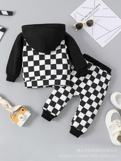 Baby Checkered Hooded Sweatshirt Set