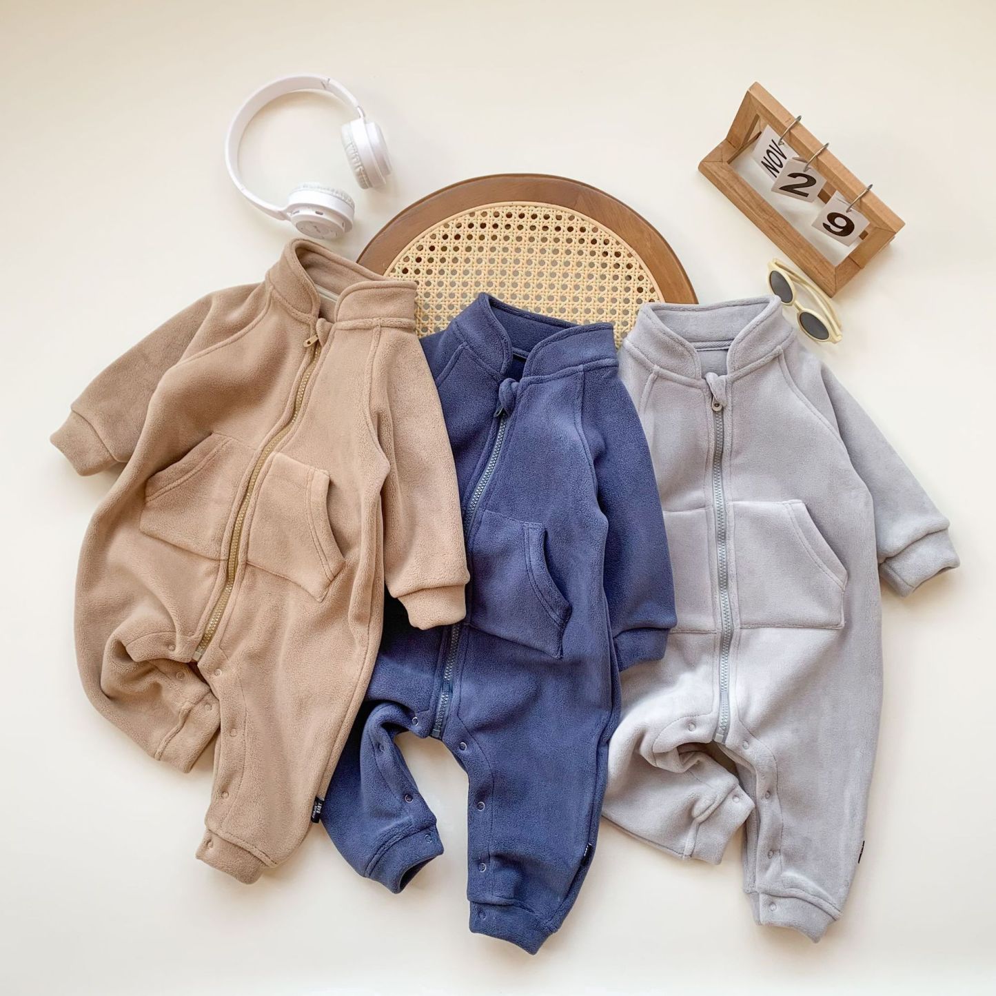 Baby Versatile Fleece-Lined Romper Infant Zipper Jacket