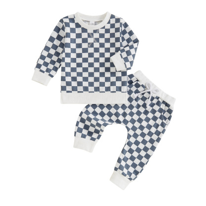 Boys’ Checkered Long Sleeve and Long Pants Two-Piece Set