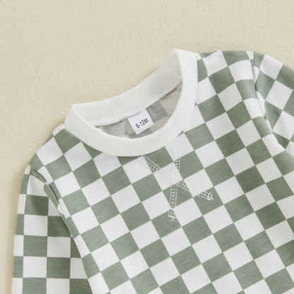 Boys’ Checkered Long Sleeve and Long Pants Two-Piece Set