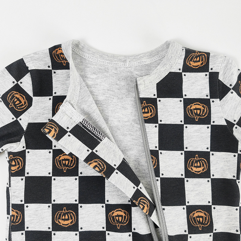 baby Checkered Pumpkin Zipper Romper