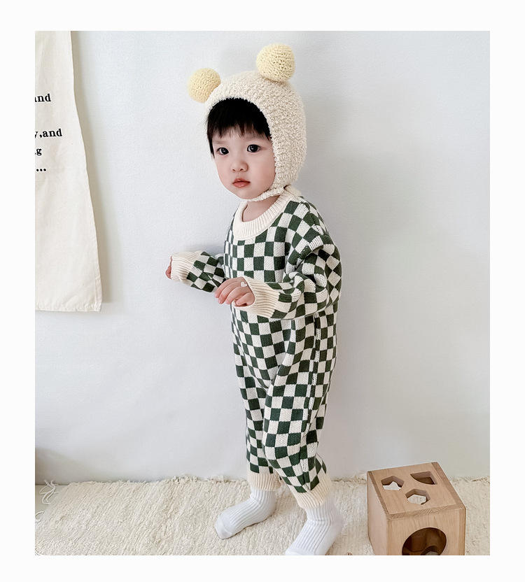 Baby Knitted Checkerboard Romper