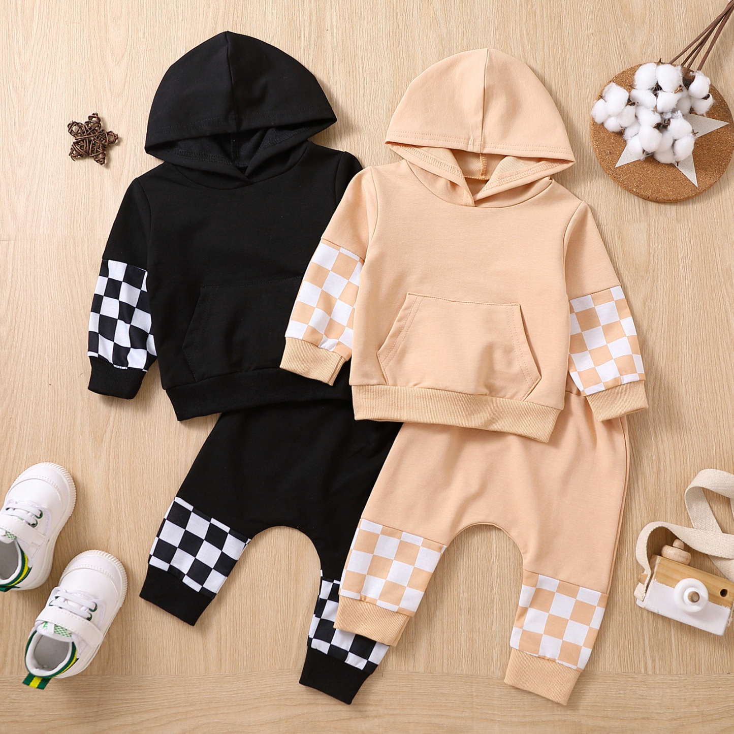 Baby Checkered Hooded Sweatshirt Set