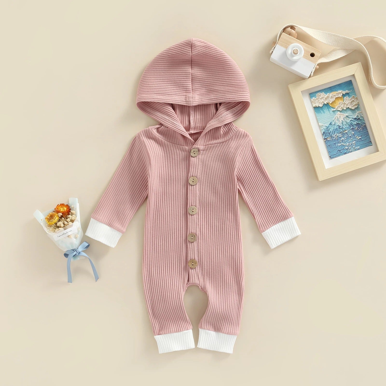 Baby hooded colorblock Romper