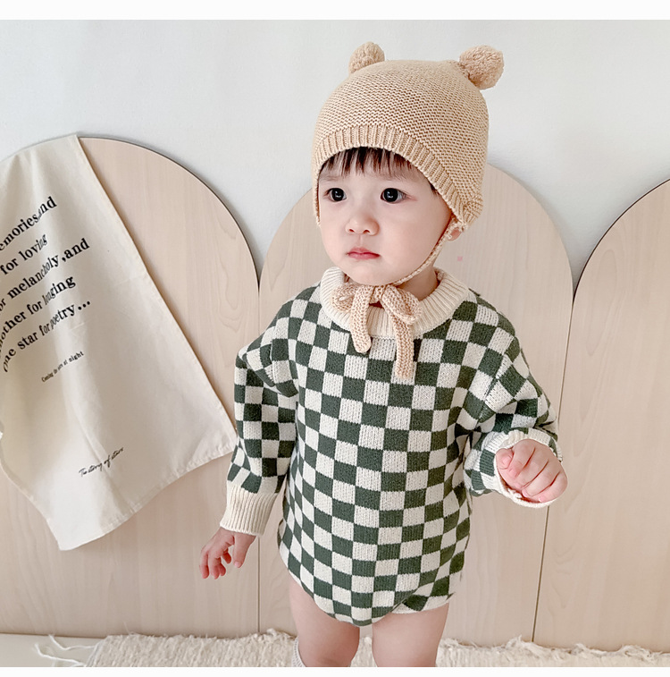 Baby Knitted Checkerboard Romper