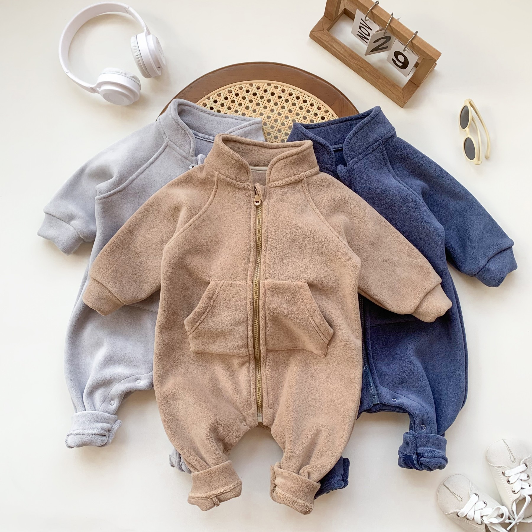 Baby Versatile Fleece-Lined Romper Infant Zipper Jacket