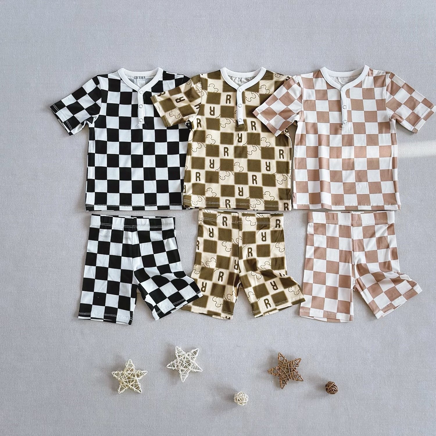 Children’s Bamboo Fiber Checkered Casual Two-Piece Set