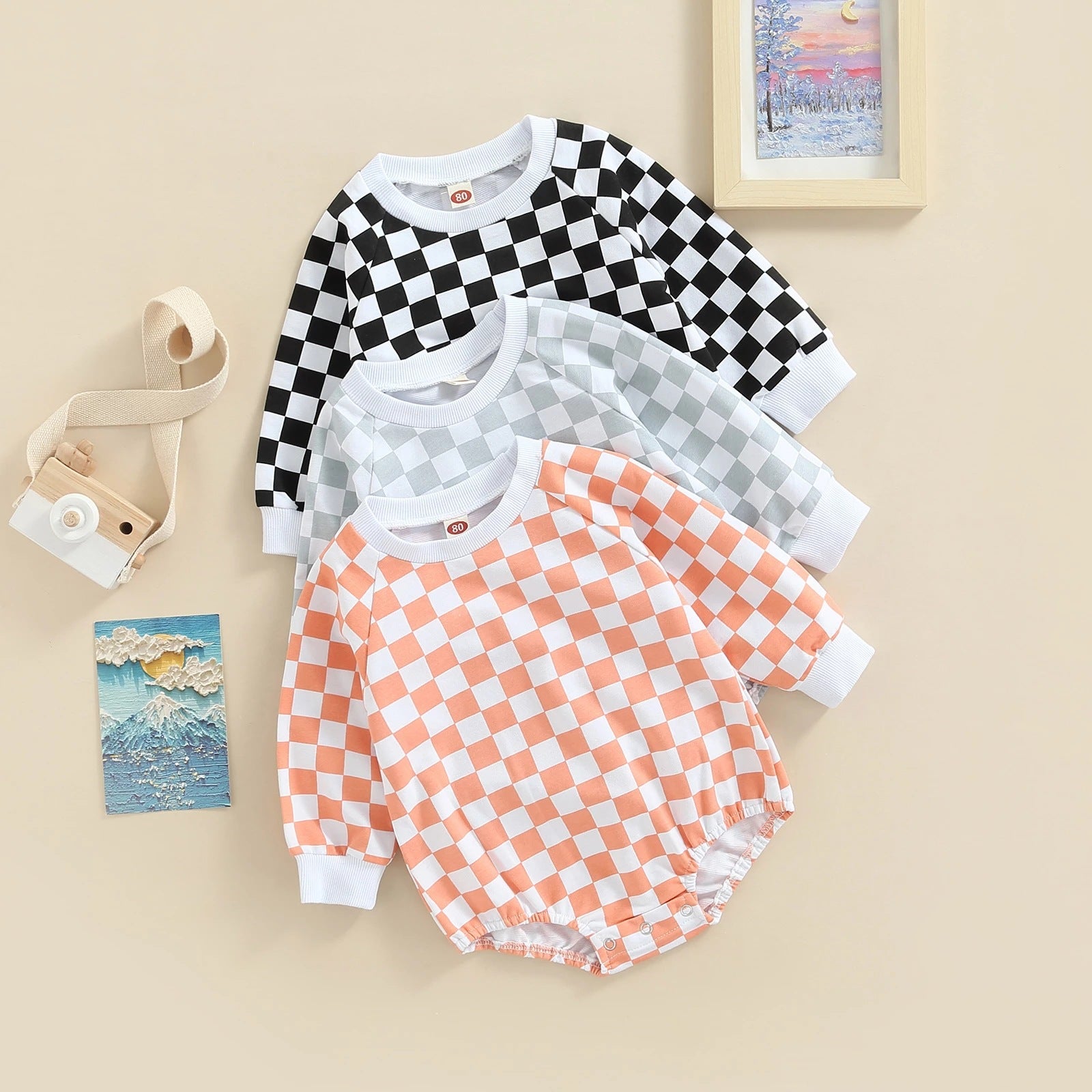 Baby plaid print colorblock Bodysuit