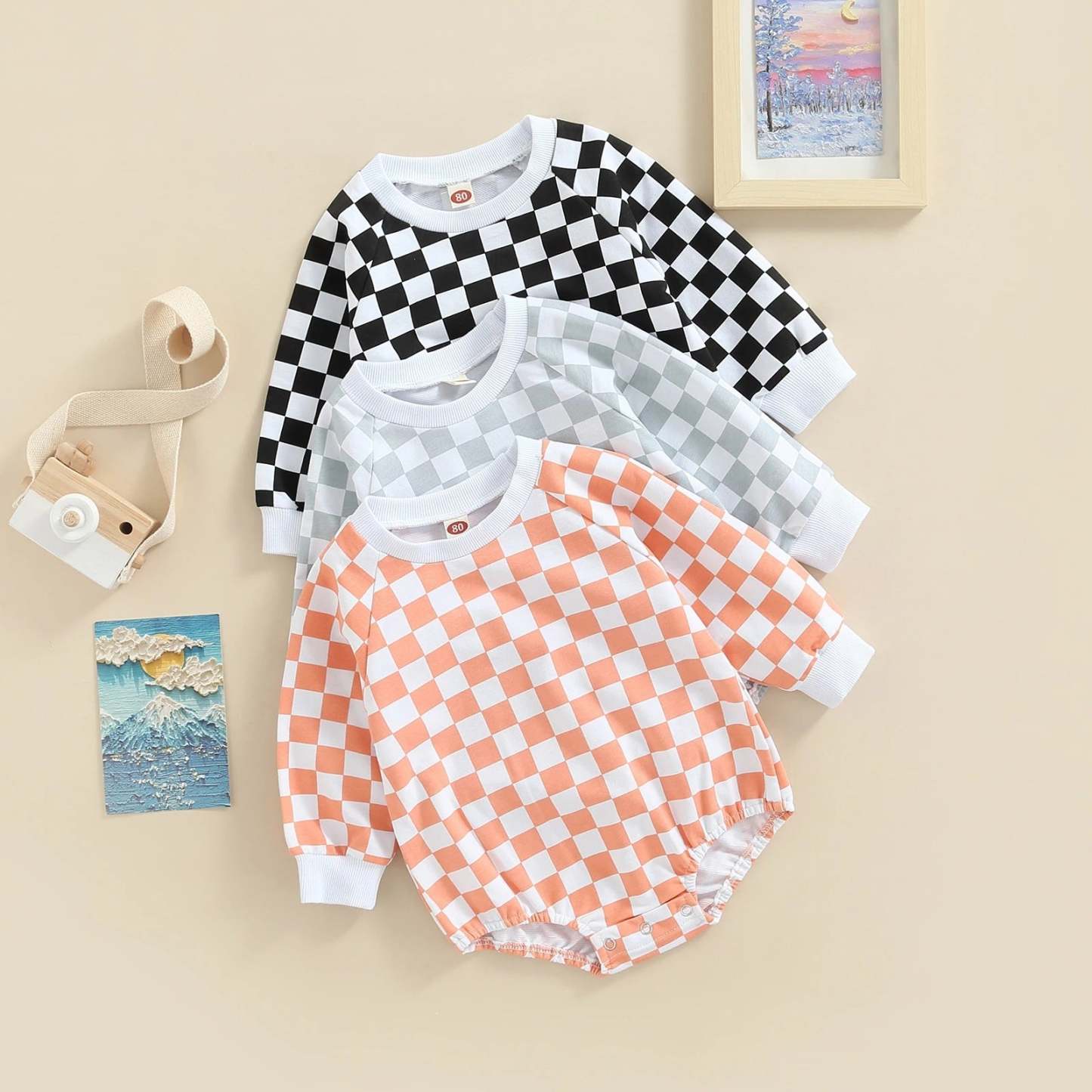 Baby plaid print colorblock Bodysuit