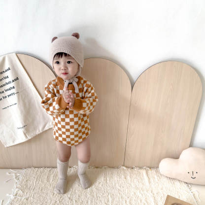 Baby Knitted Checkerboard Romper