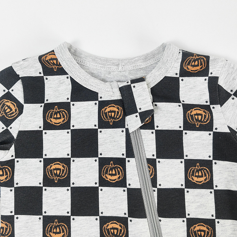baby Checkered Pumpkin Zipper Romper