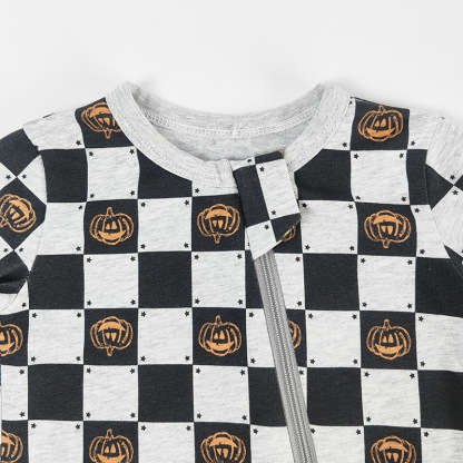 baby Checkered Pumpkin Zipper Romper