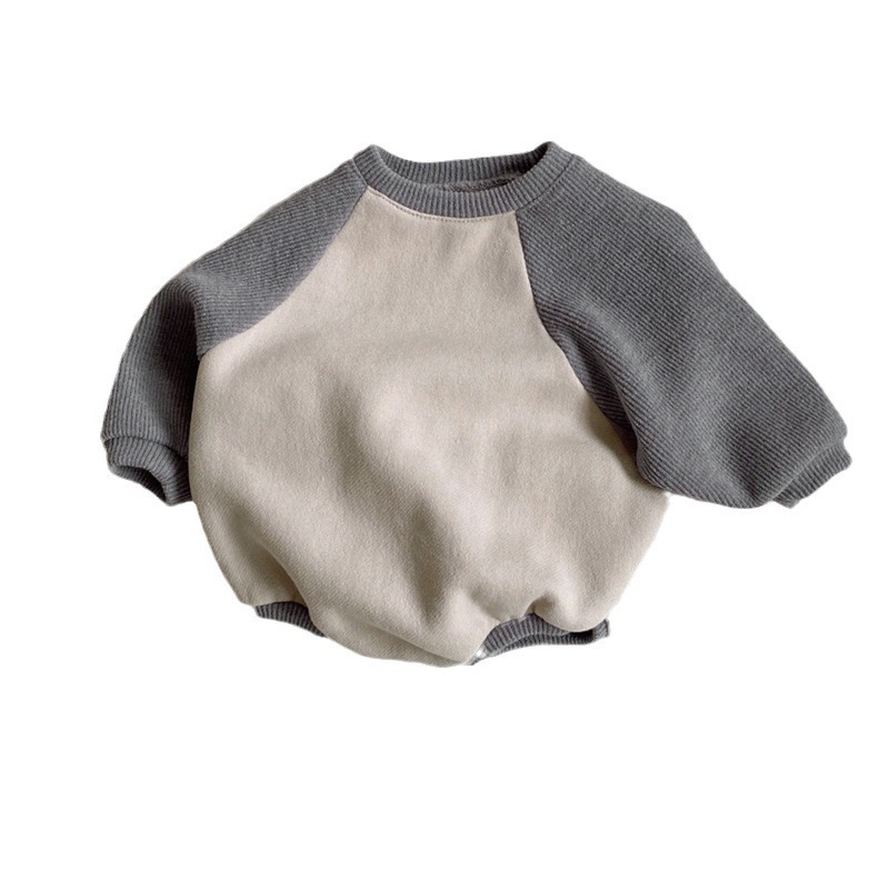 Baby Color-Block Raglan Sleeve Fleece-Lined Warm Romper
