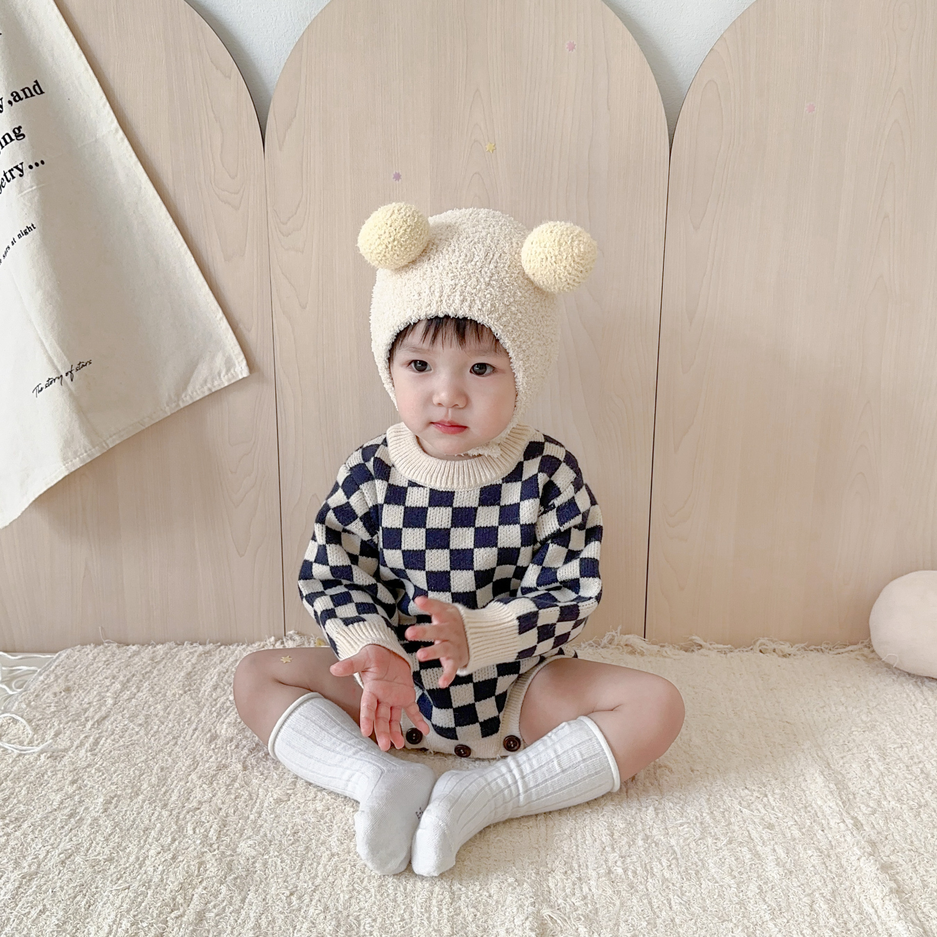 Baby Knitted Checkerboard Romper