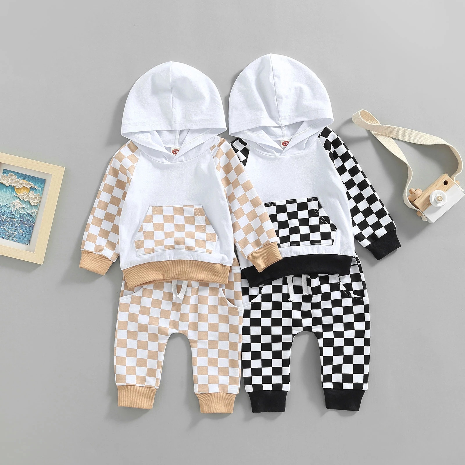 Baby Checkered Hooded Sweatshirt set