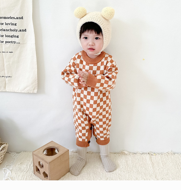 Baby Knitted Checkerboard Romper
