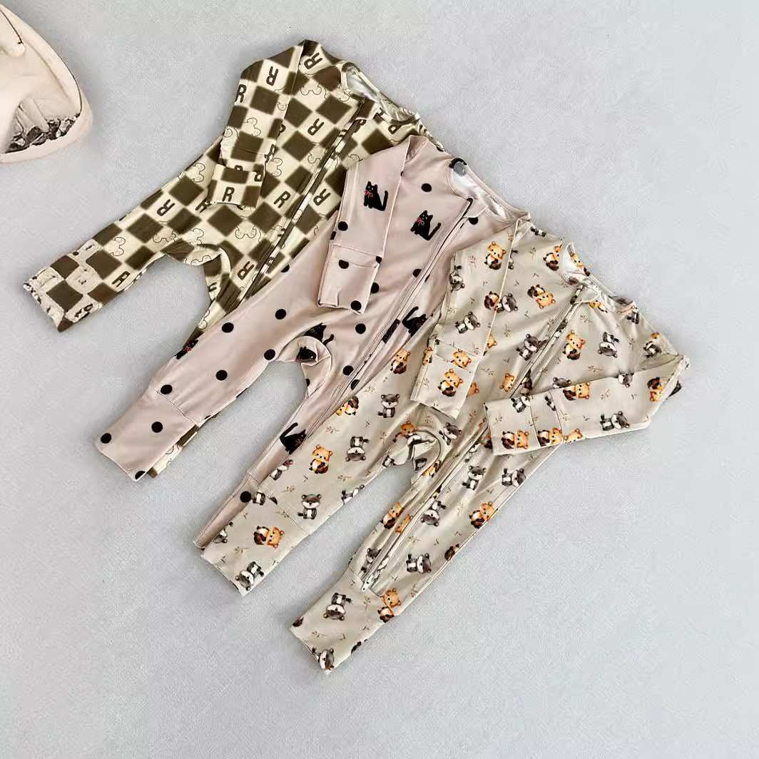 Infant Printed Bamboo Fiber Long-Sleeve Romper