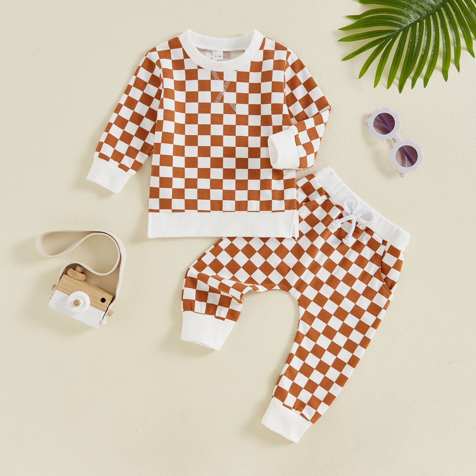 Boys’ Checkered Long Sleeve and Long Pants Two-Piece Set