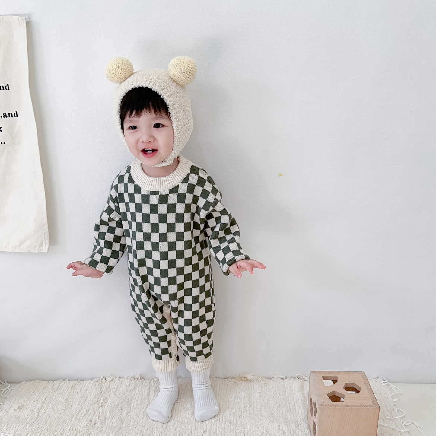 Baby Knitted Checkerboard Romper