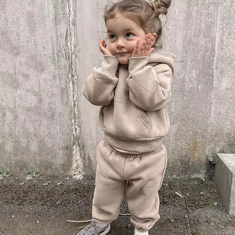 Baby Fleece-Lined Solid Color Hoodie Set
