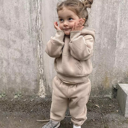 Baby Fleece-Lined Solid Color Hoodie Set