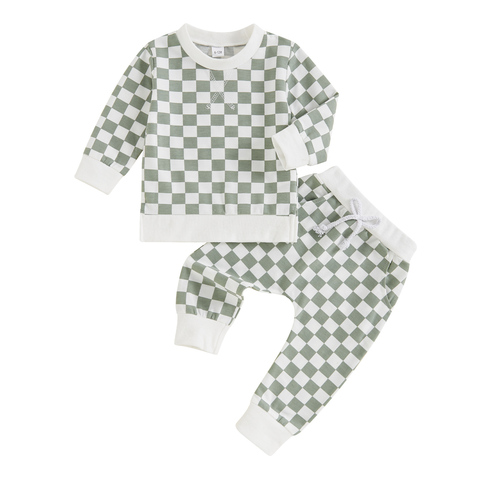 Boys’ Checkered Long Sleeve and Long Pants Two-Piece Set