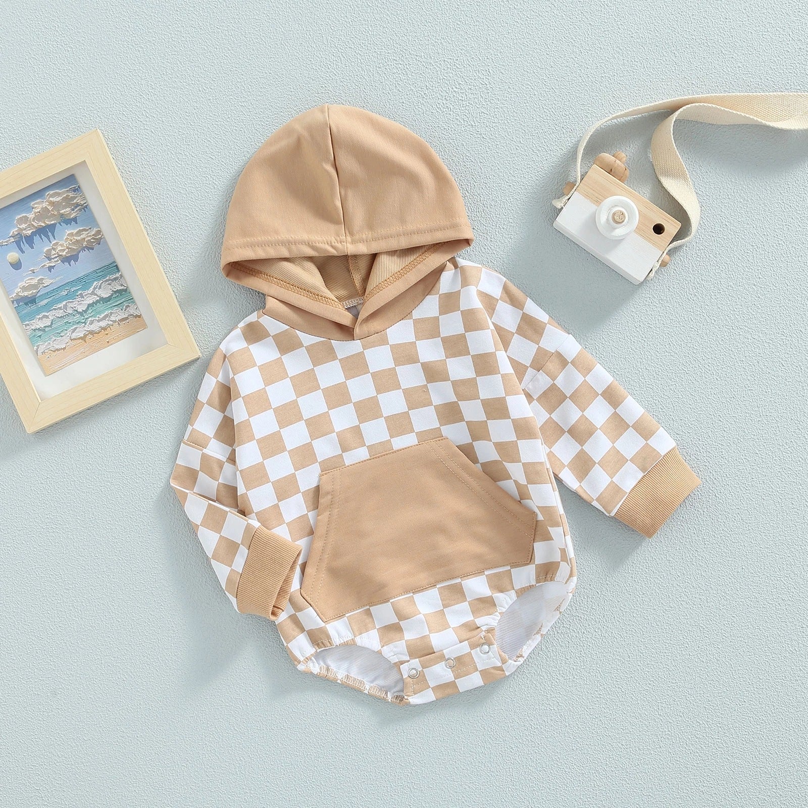 Baby plaid print hooded Bodysuit