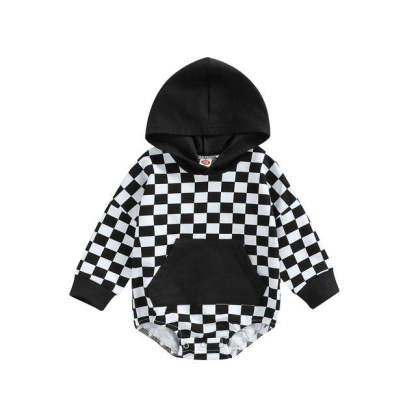 Baby plaid print hooded Bodysuit