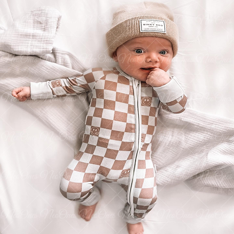 Baby Checkerboard Smiley Rompers