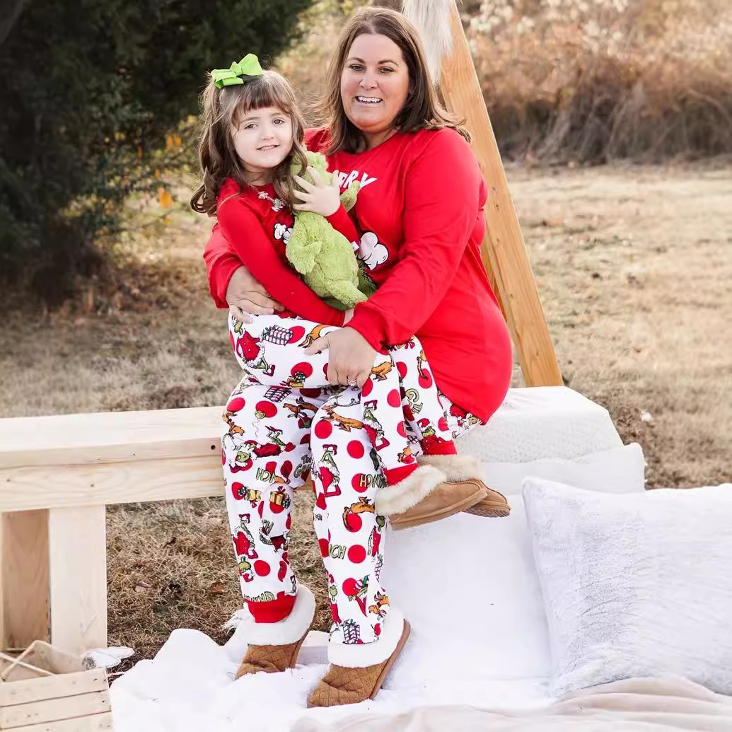 Christmas Parent-Child Printed Loungewear Festive Christmas Parent-Kid Printed Home Wear